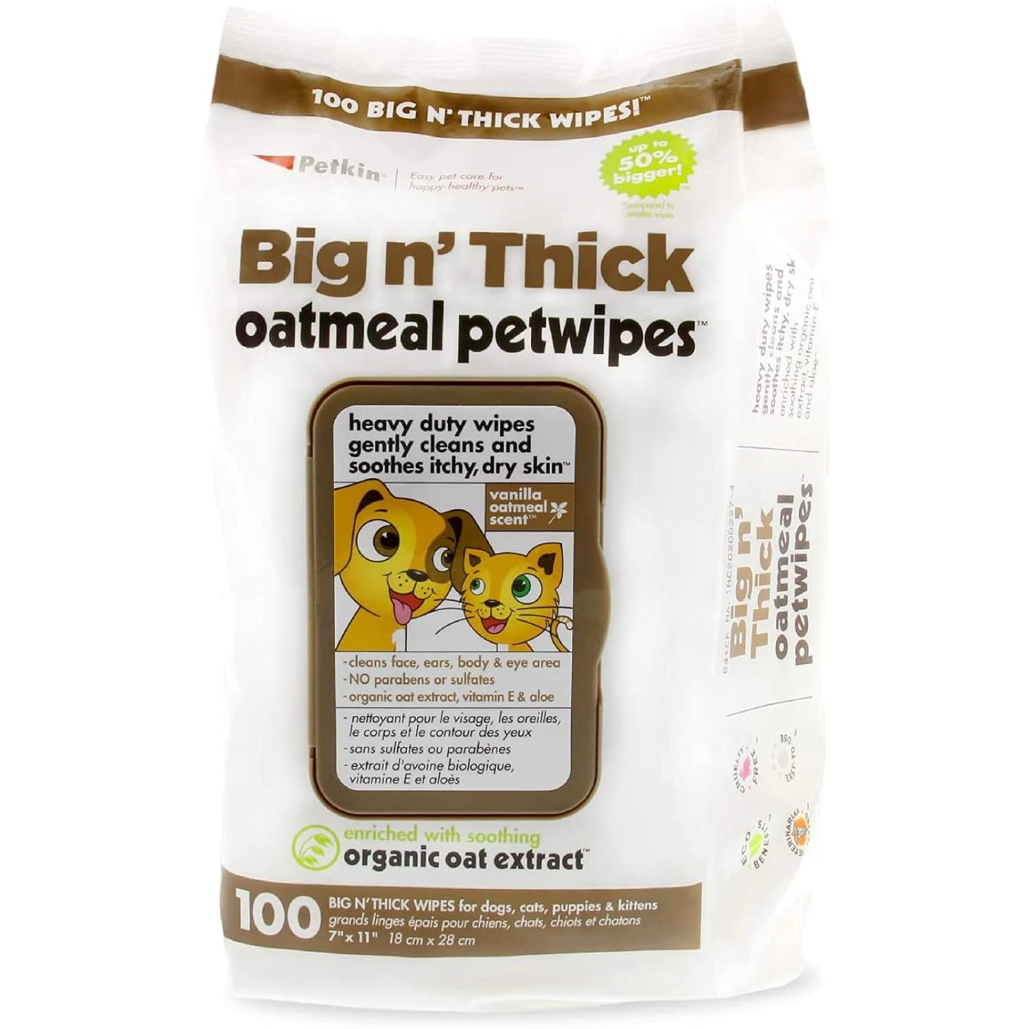 BIG N THICK OATMEAL PETWIPES 100 WIPES