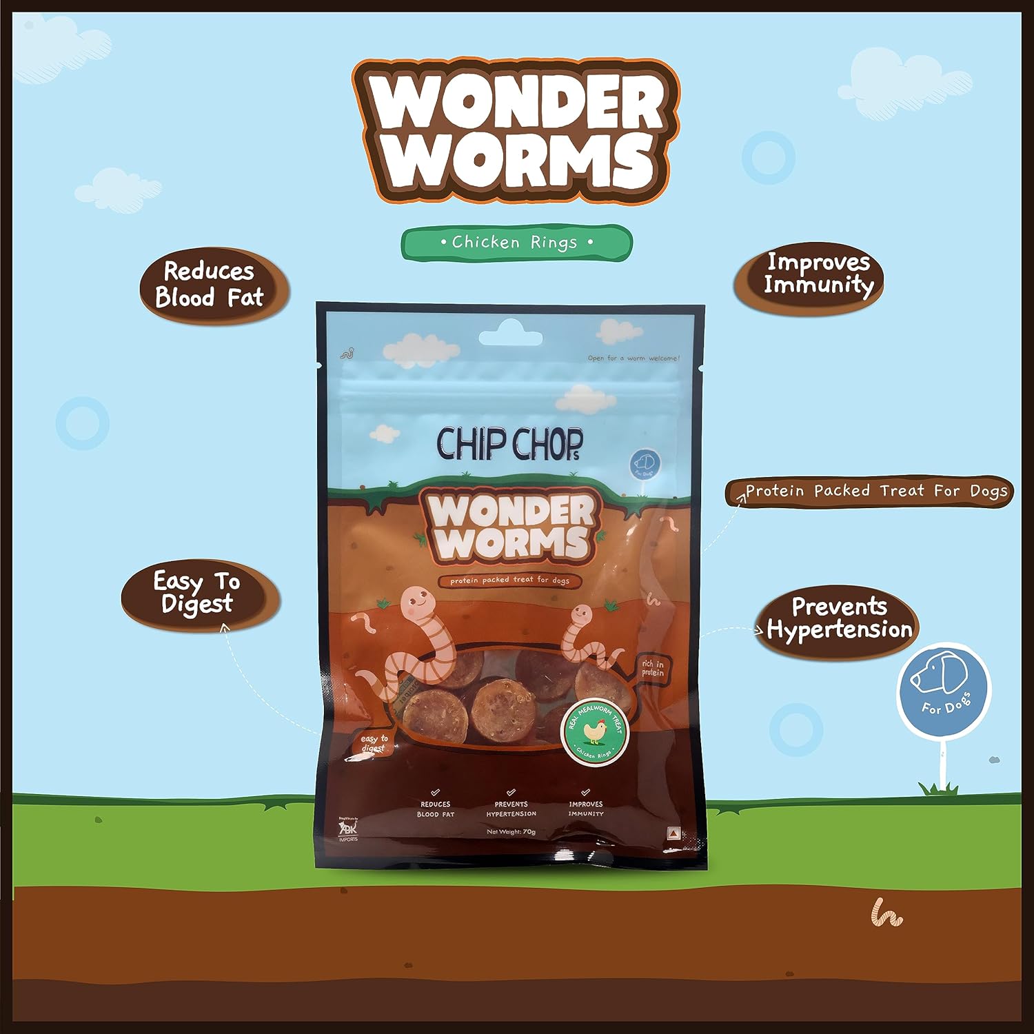 CHIP CHOP WONDER WORMS CHICKEN RINGS WITH MEALWORMS 70G