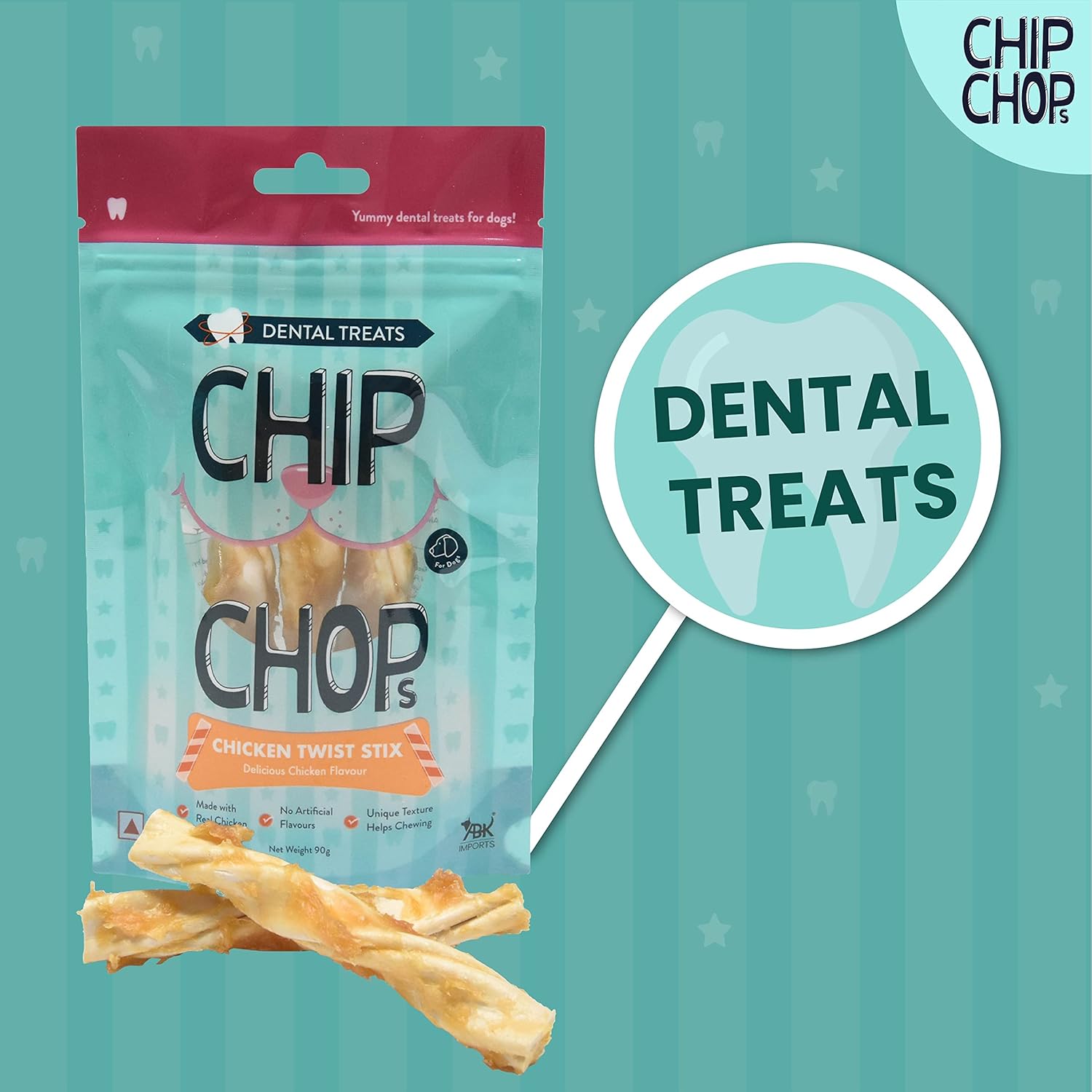 CHIP CHOPS CHICKEN TWIST STICK DELICIOUS CHICKEN FLAVOUR 90G