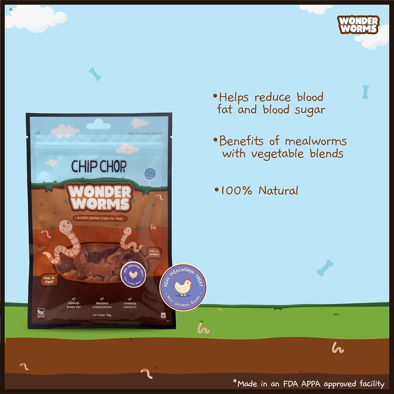 CHIP CHOP WONDER WORMS CHICKEN RINGS WITH MEALWORMS 70G