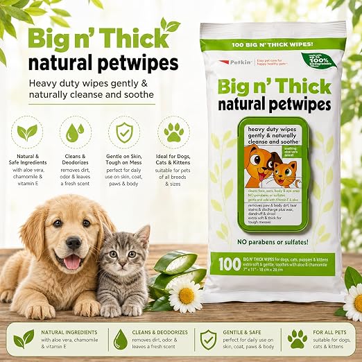 PETKIN BIG NATURAL PET WIPES 100 PCS