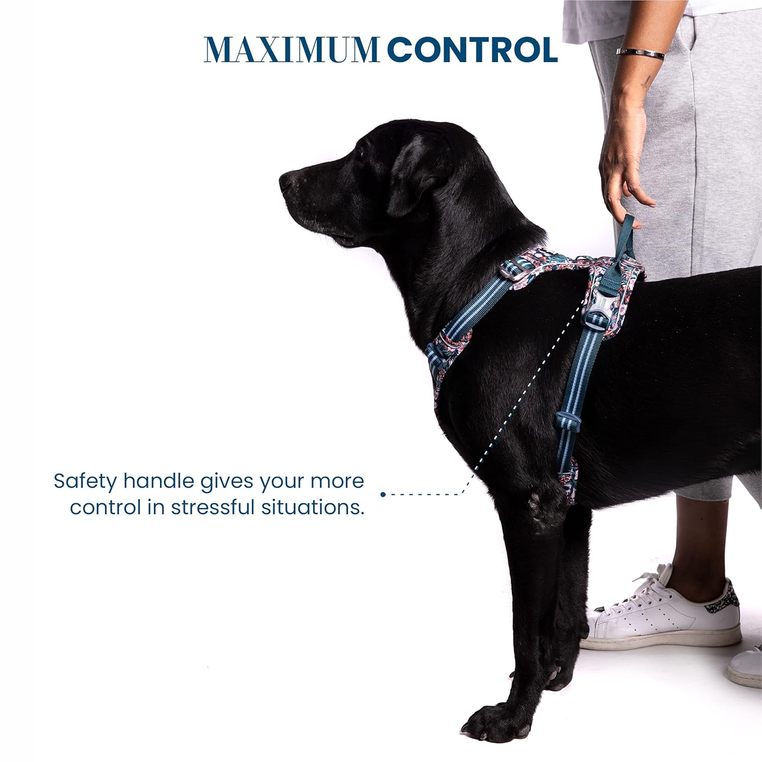 TRUELOVE FLORAL NO PULL PET HARNESS M NAVY BLAZER