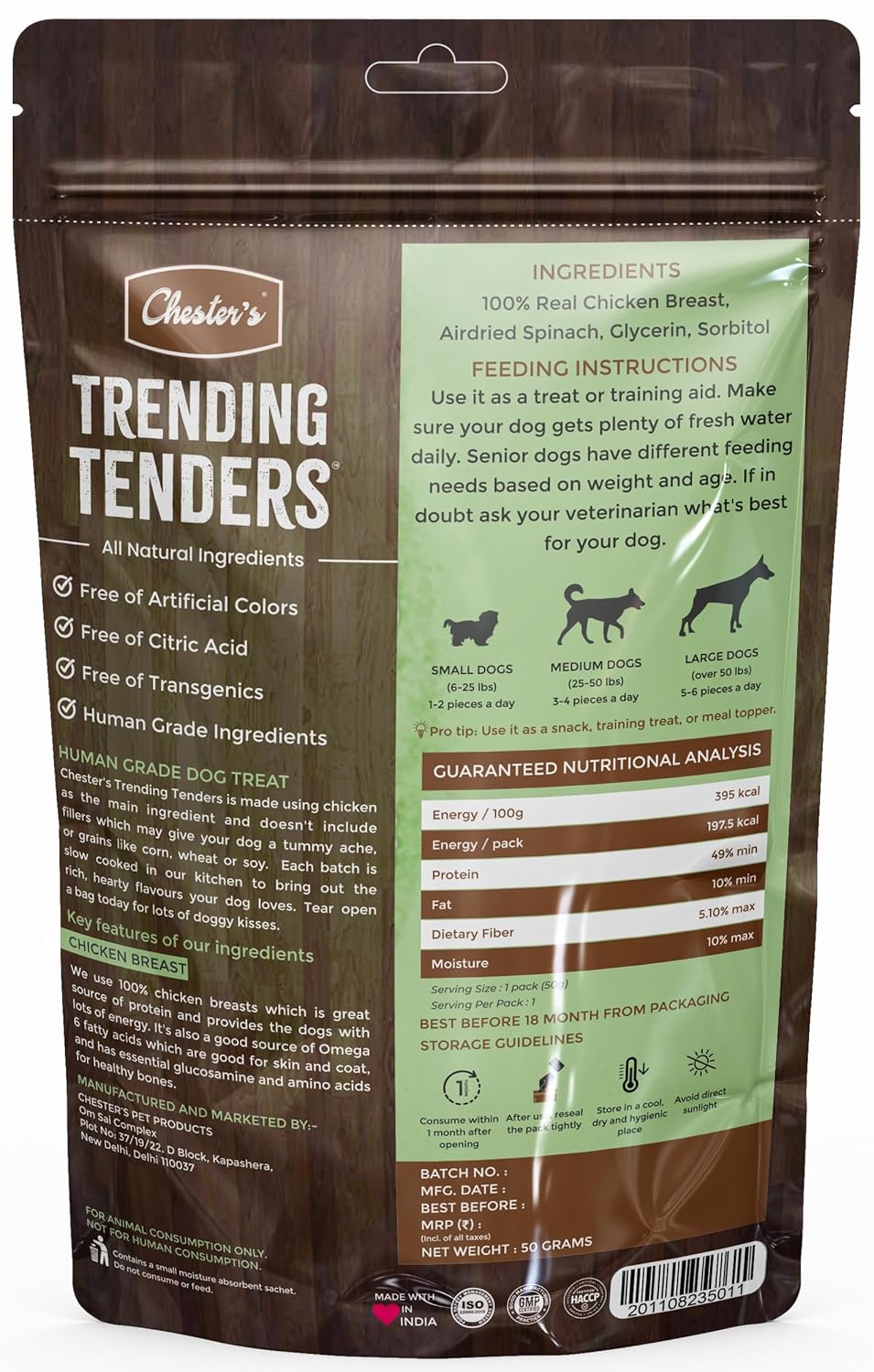 CHESTER TRENDING TENDERS CHICKEN & SPINACH 50GM