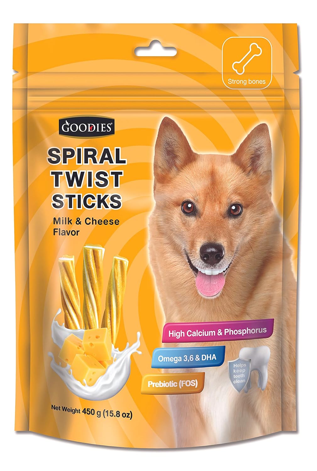 GOODIES SPIRA TWIST STICKS MILK AND CHEESE 450G