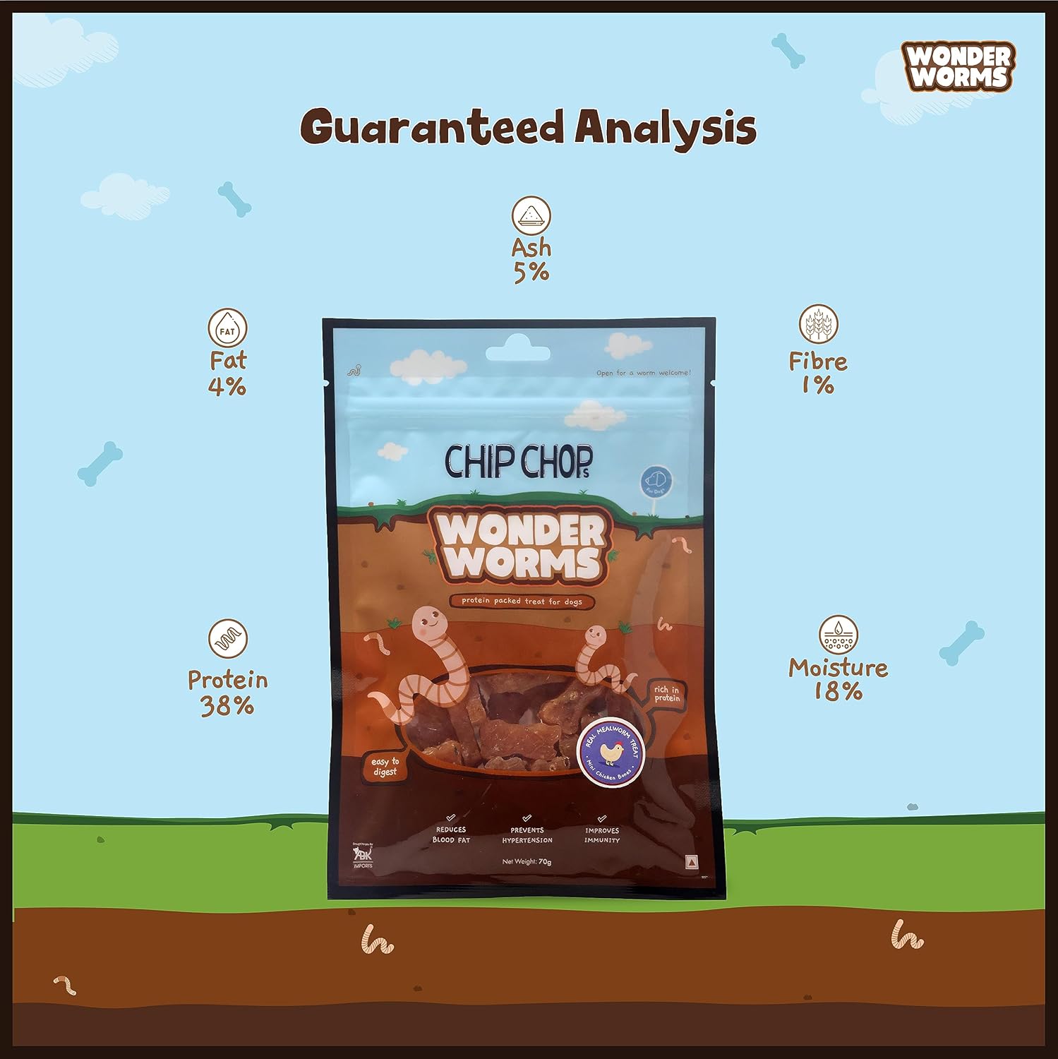 CHIP CHOP WONDER WORMS CHICKEN RINGS WITH MEALWORMS 70G