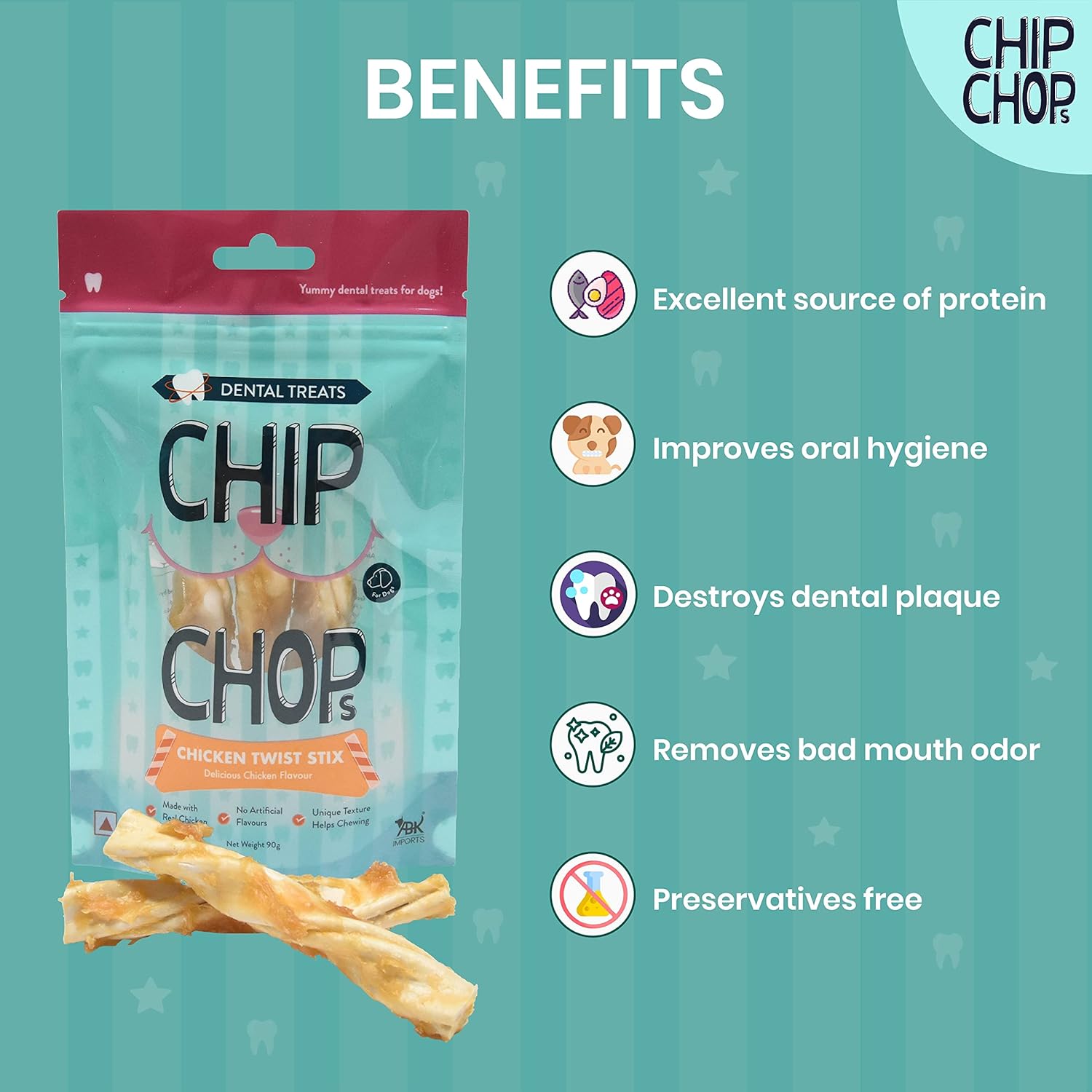 CHIP CHOPS CHICKEN TWIST STICK DELICIOUS CHICKEN FLAVOUR 90G