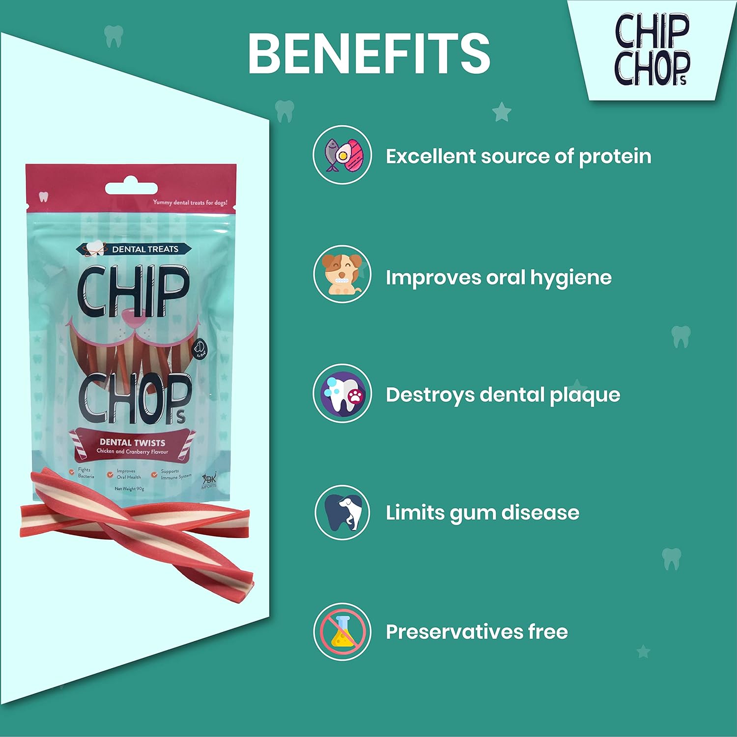 CHIP CHOPS DENTAL TWIST CHICKEN AND CRANBERRY FLAVOUR 90G