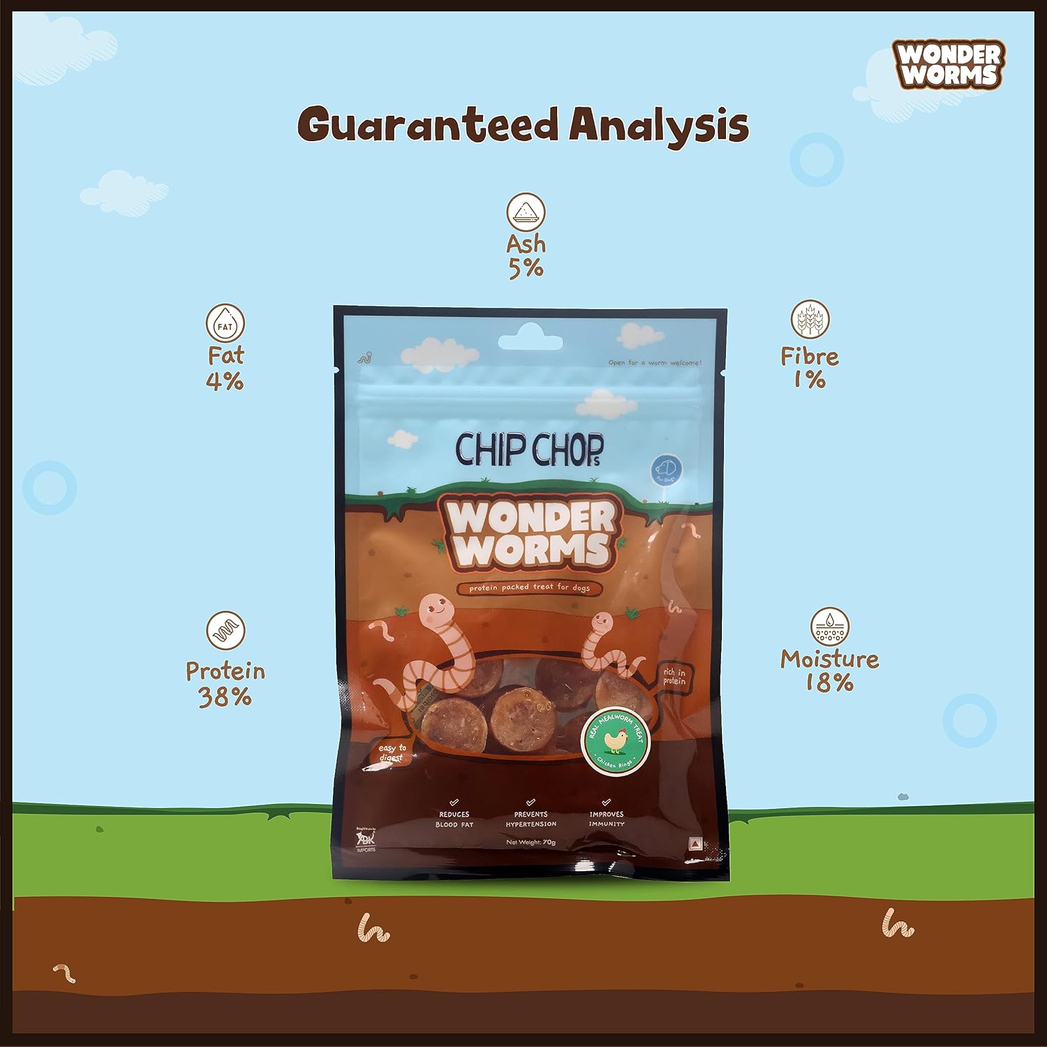 CHIP CHOP WONDER WORMS DICED CHICKEN WITH MEALWORMS 70G