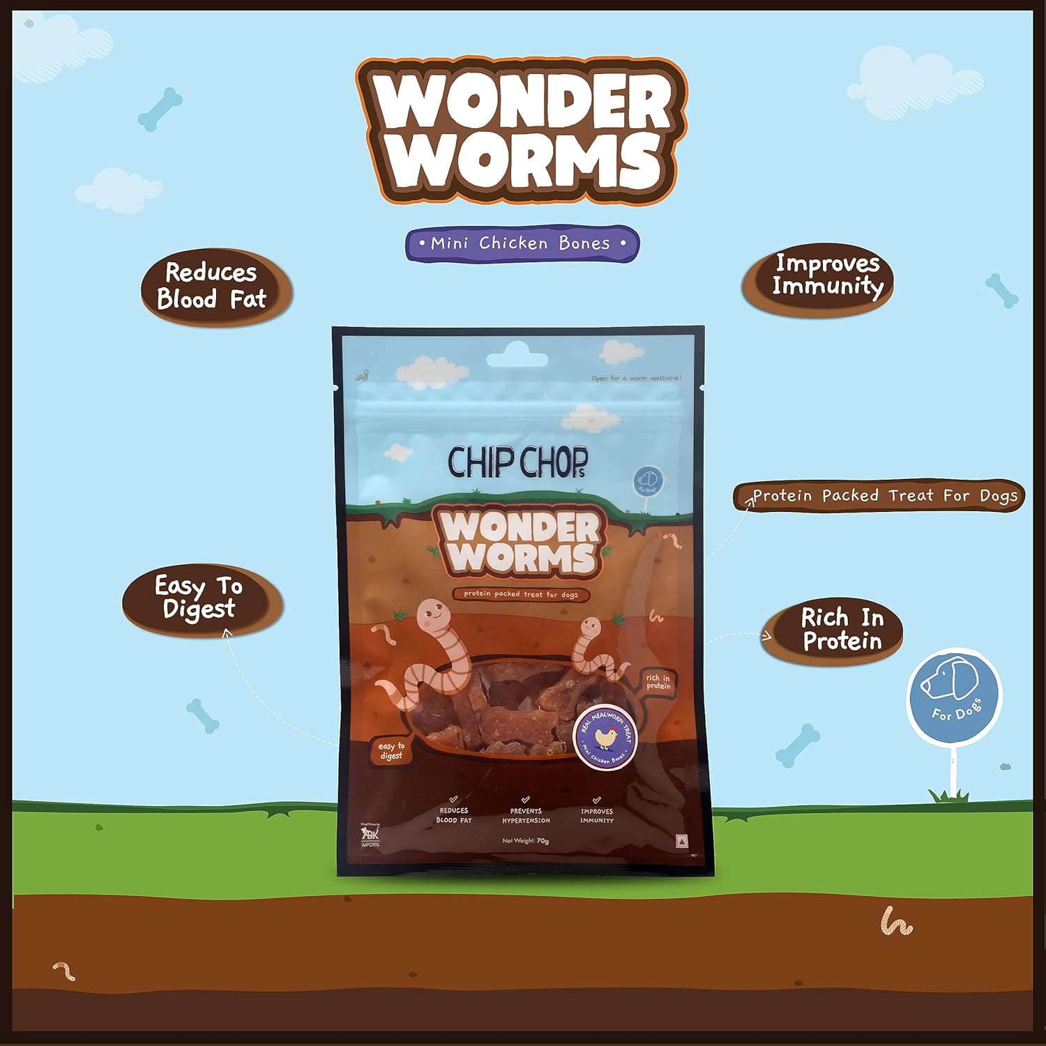 CHIP CHOP WONDER WORMS CHICKEN RINGS WITH MEALWORMS 70G