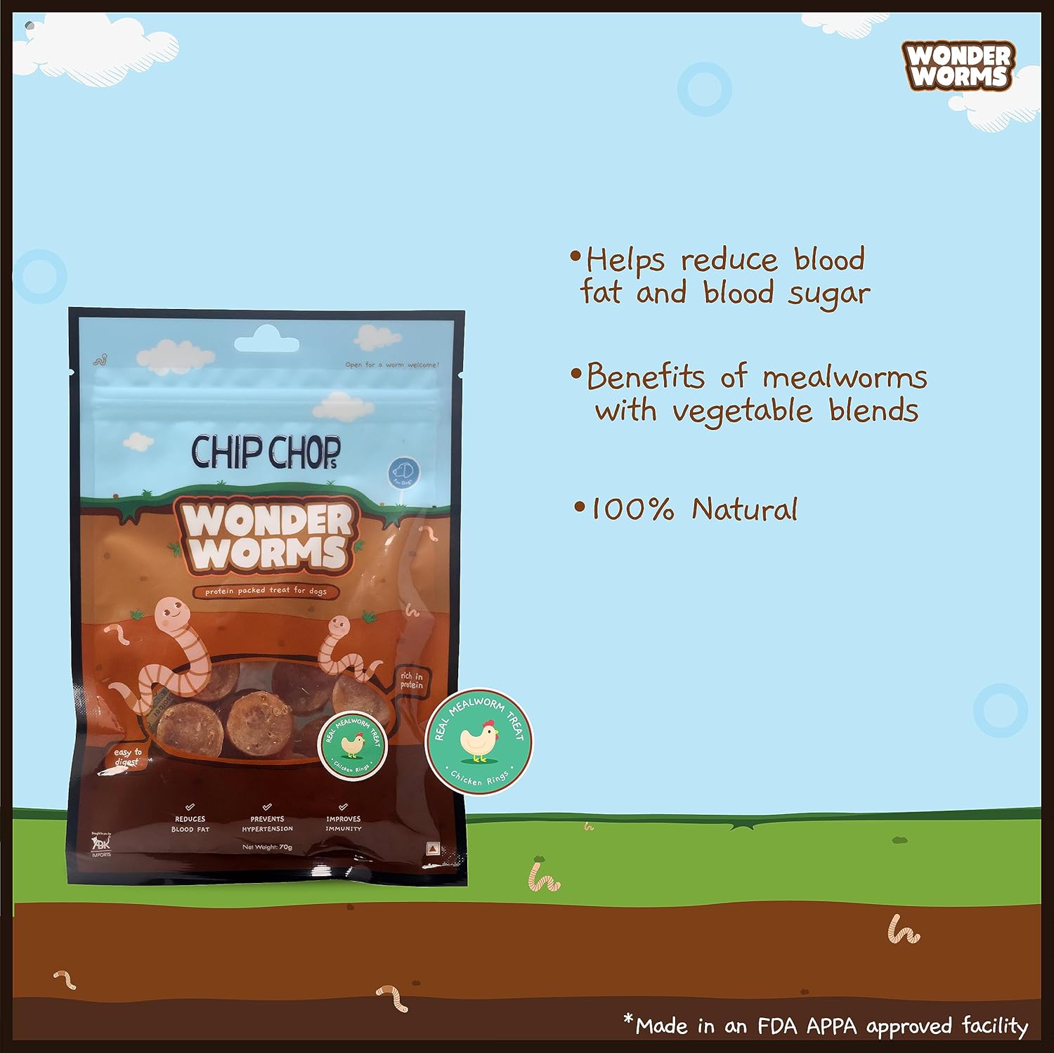 CHIP CHOP WONDER WORMS CHICKEN RINGS WITH MEALWORMS 70G