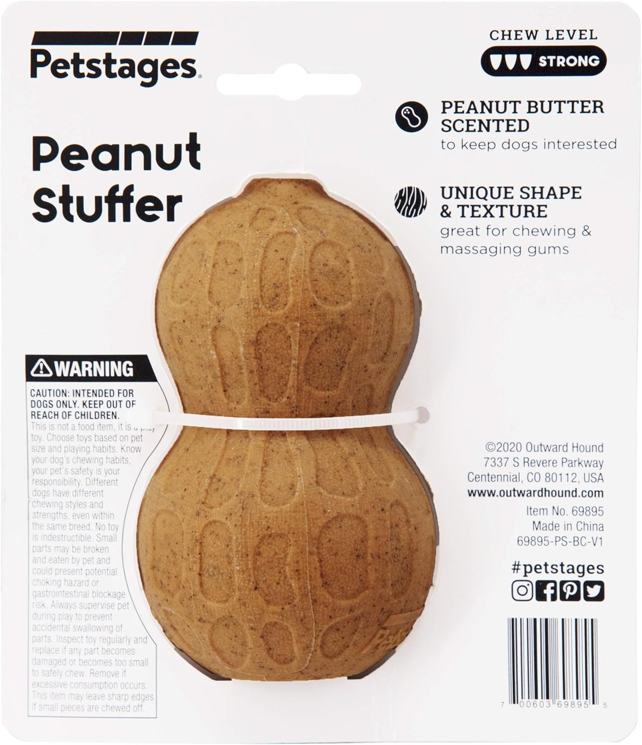PEANUT STUFFER DOG TOY MEDIUM 11X8 CM BROWN