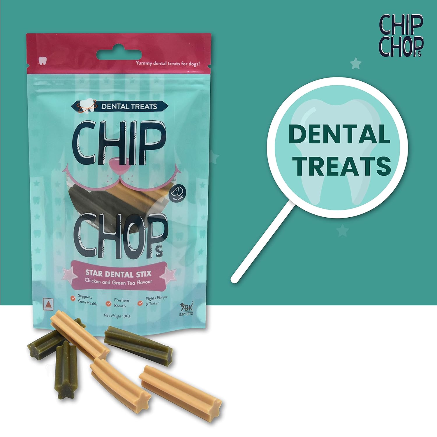 CHIP CHOPS STAR DENTAL STIX CHICKEN AND GREEN TEA FLAVOR 100G