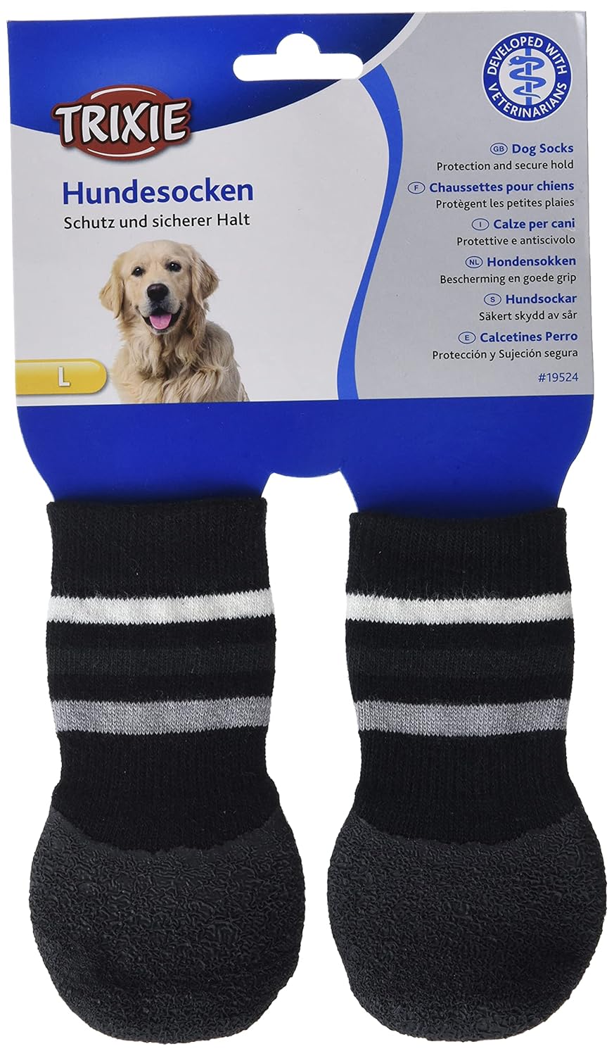 DOG SOCKS NON SLIP WITH ALL ROUND RUBBER COATING L XL 2 PCS BLACK