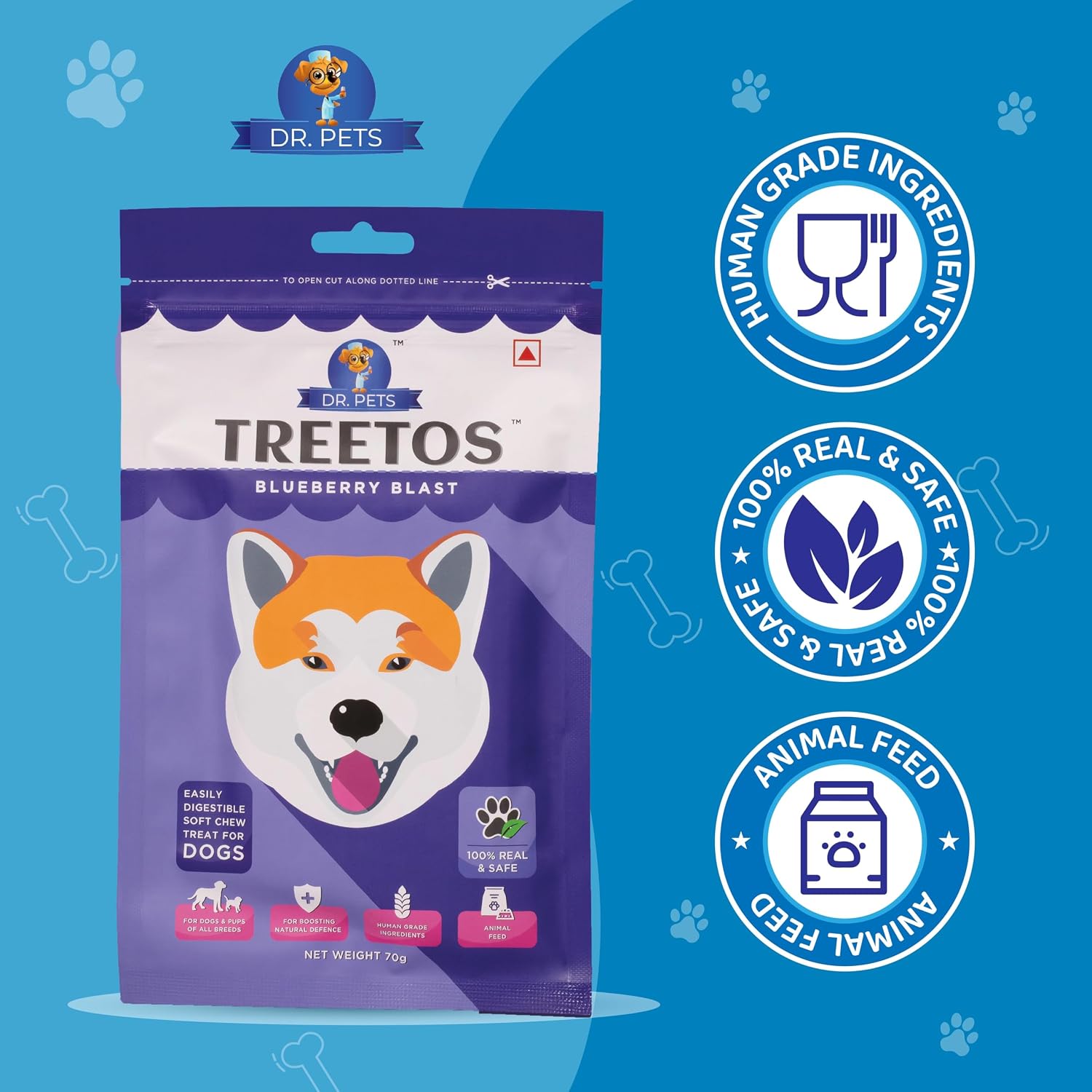 DR PET TREETOS BLUEBERRY BLAST 70G