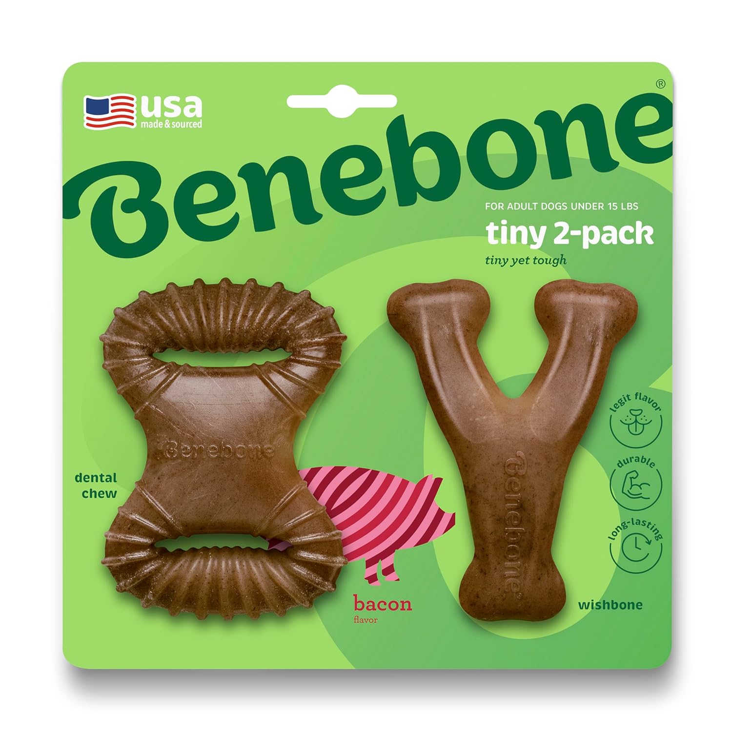 PW BENEBONE 2 PACK DENTAL CHEW WISHBONE BACON TINY