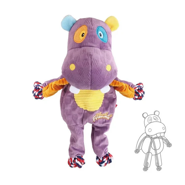 GIGWI PLUSH FRIENDZ ROPE HIPPO M WITH ROPE AND SQUEAKER