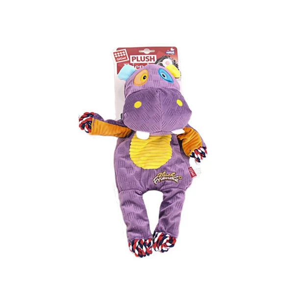 GIGWI PLUSH FRIENDZ ROPE HIPPO M WITH ROPE AND SQUEAKER