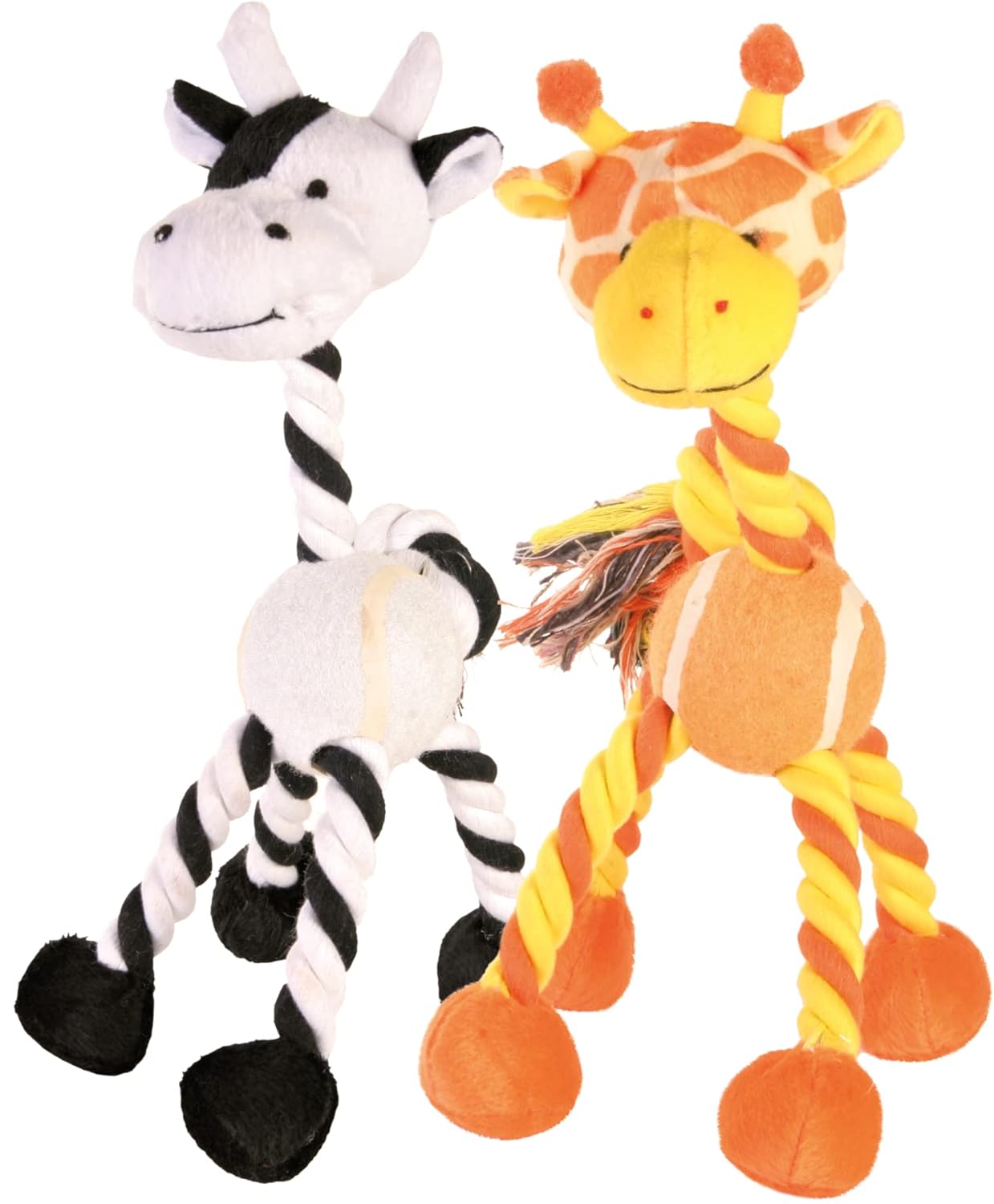 ANIMALS WITH ROPE AND TENNIS BALL PLUSH 28CM
