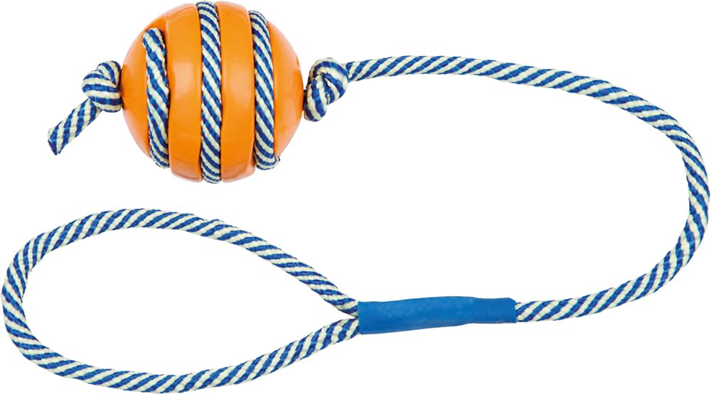 BALL WITH PHOSPHORESCENT ROPE NATURAL RUBBER 5CM 40CM