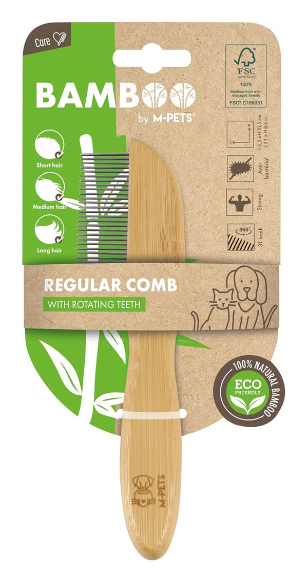 BAMBOO REGULAR COMB WITH ROTATING TEETH 31 TEETH