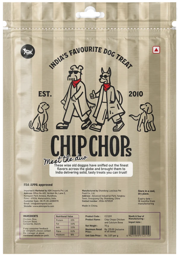 CHIP CHOPS CHICKEN AND CALCIUM BONE 70GM