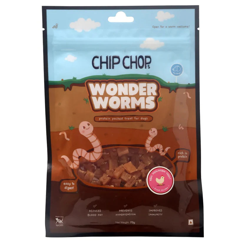 CHIP CHOP WONDER WORMS DRIED CHICKEN STRIP WITH MEALWORMS 70G