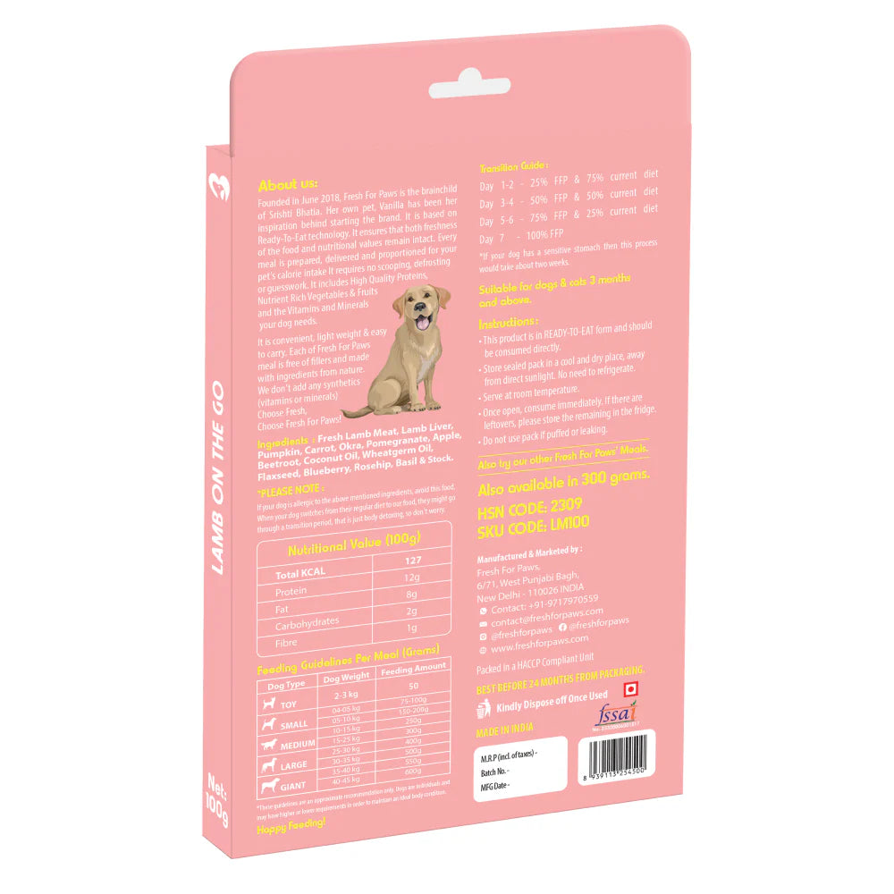 FRESH FOR PAWS LAMB ON THE GO 100GM