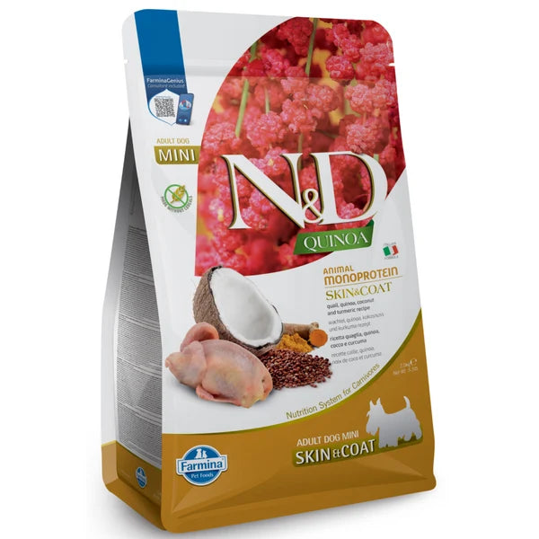 FARMINA N AND D QUIN DOG GF SKIN COAT QUAIL ADULT 2.5KG