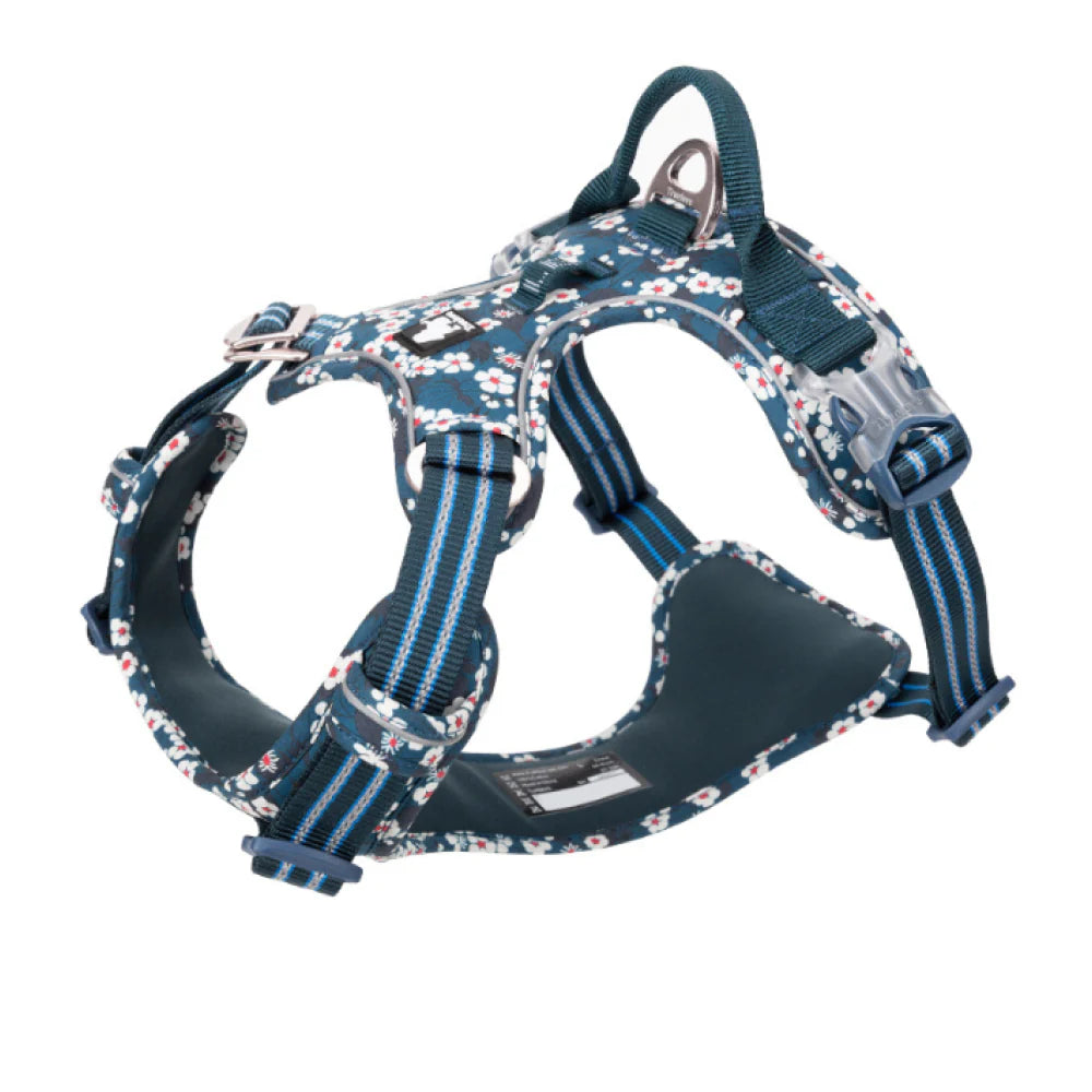 TRUELOVE FLORAL NO PULL PET HARNESS M SAXONY BULE