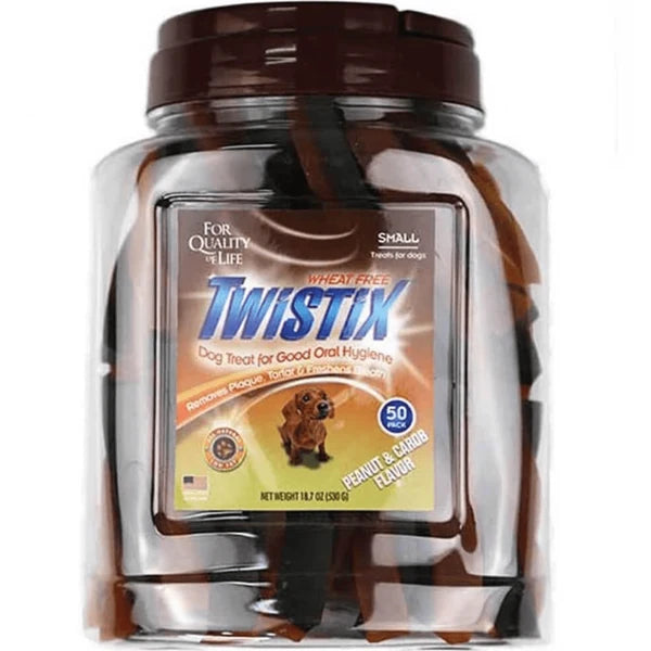 NPIC TWISTIX CANISTER PEANUT AND CAROB SMALL 50 STICKS