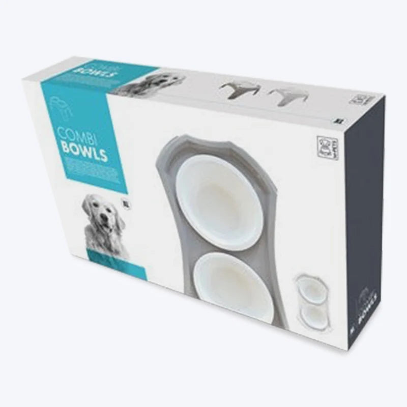 M PETS COMBI BOWL LARGE 2X950ML BEIGE AND WHITE