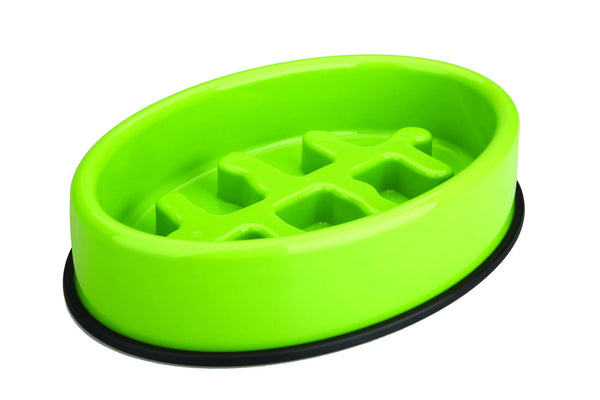 M PETS FISHBONE SLOW FEED BOWL OVAL  GREEN