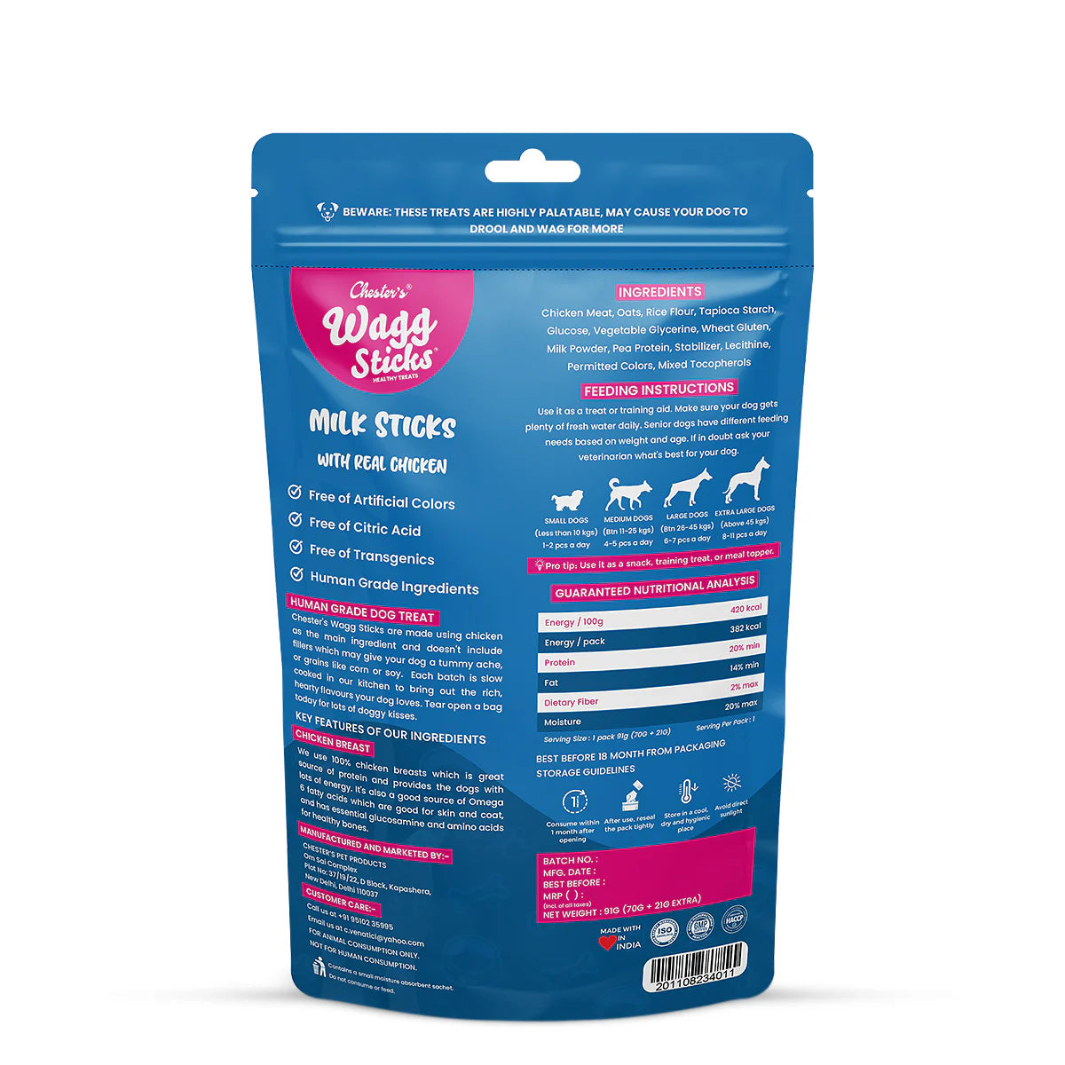 CHESTER WAGG STICKS MILK 70G