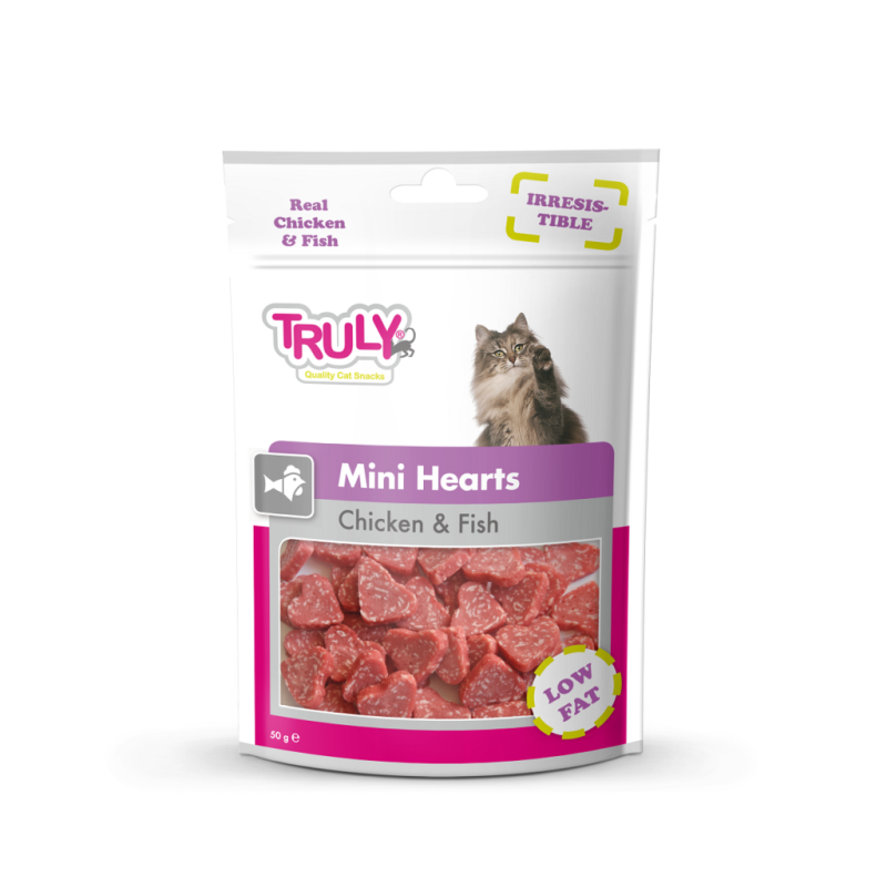 TRULY CHICKEN FISH MINI HEART FOR CAT 50GM