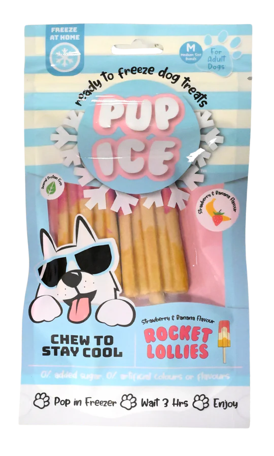 PUP ICE ROCKET LOLLIES STRAWBERRY BANANA FLAVOUR 100 VEG 2 PCS 90G