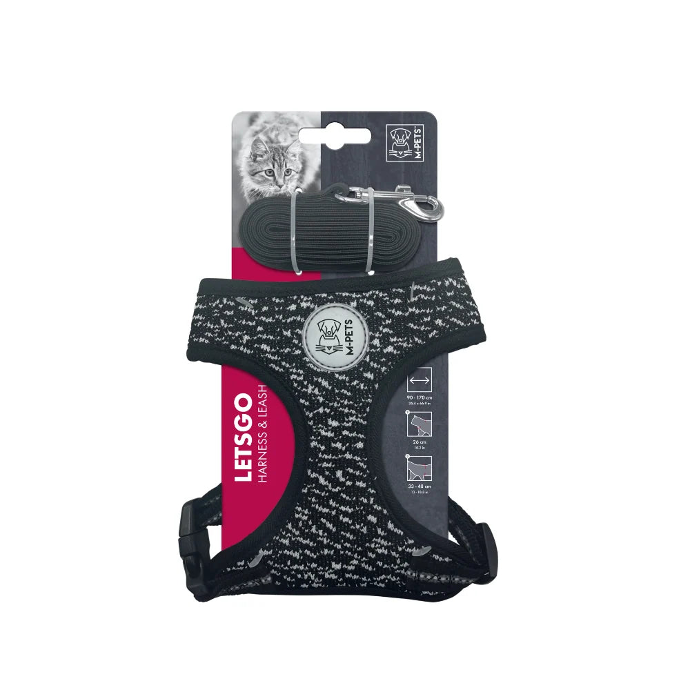 M PETS LETSGO CAT HARNESS AND LEASH SET BLACK