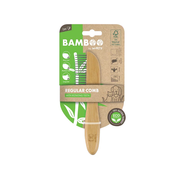 M PETS BAMBOO REGULAR COMB WITH ROTATING TEETH 16 TEETH