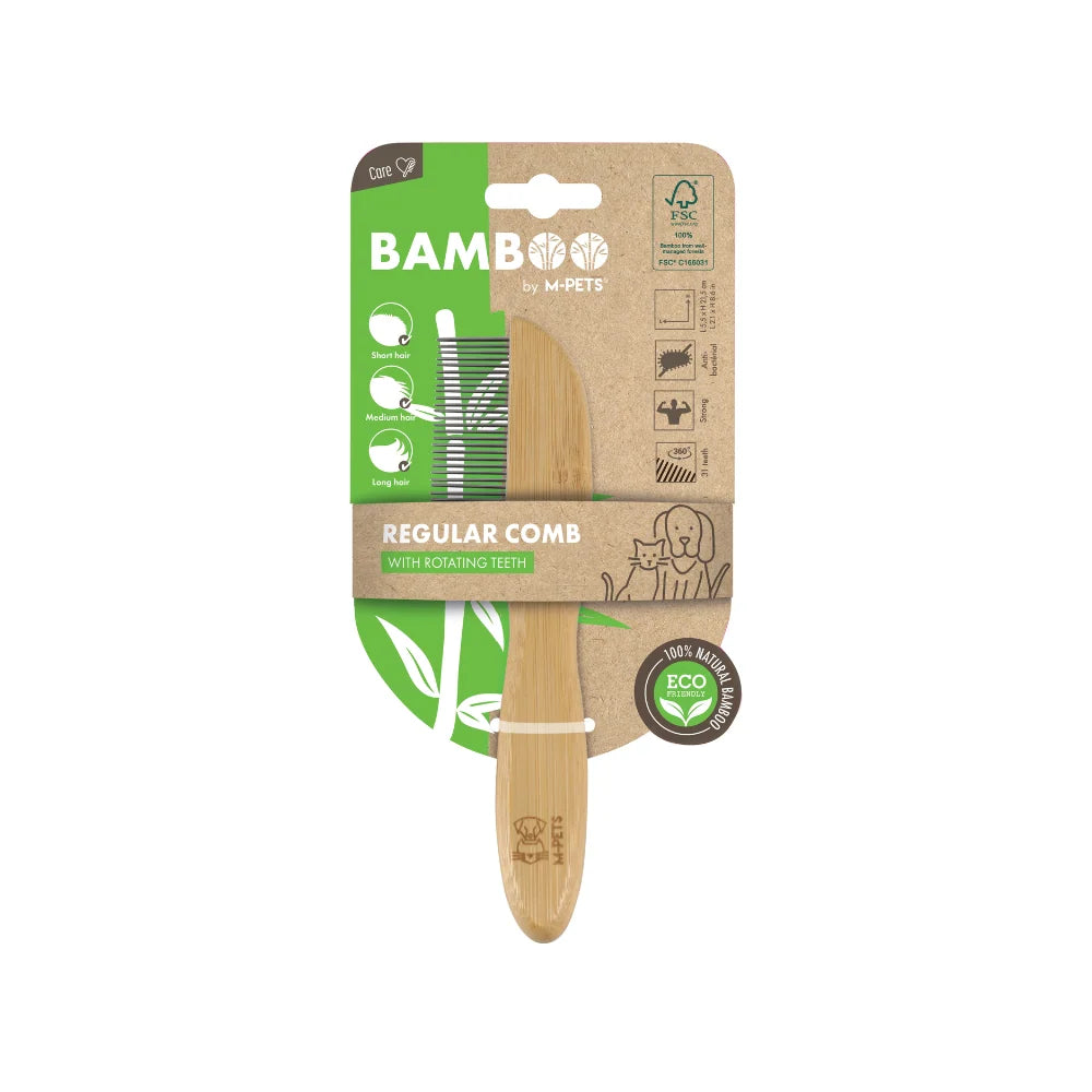M PETS BAMBOO REGULAR COMB WITH ROTATING TEETH 31 TEETH