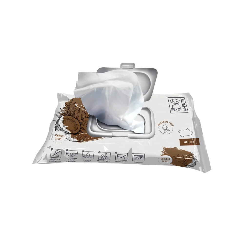 M PETS CLEANING WIPES COCONUT 15X20CM 40PCS