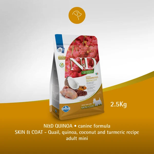 FARMINA N AND D QUIN DOG GF SKIN COAT QUAIL ADULT 7KG