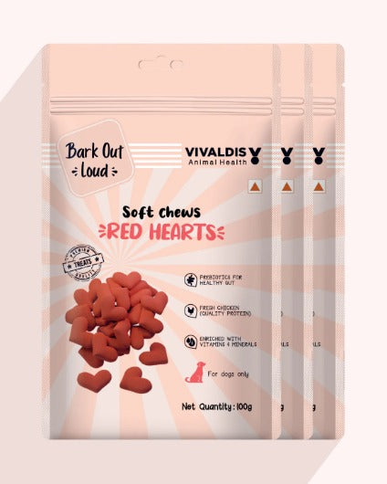BOL RED HEARTS SOFT CHEWS 100GM