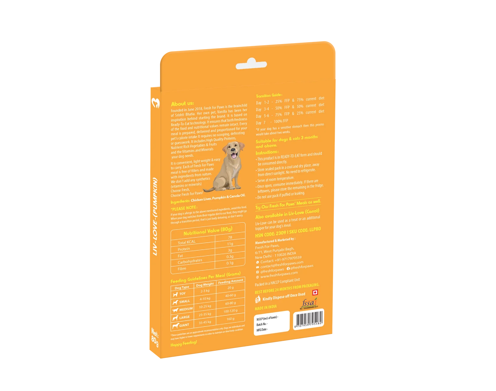 FRESH FOR PAWS PUMKIN LIV LOVE PUMPKIN  80GM